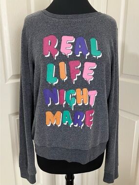 NWT Wildfox “Real Life Nightmare” Pleasant Dreams BBJ Sweatshirt Dark Grey Sz. L